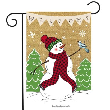 Welcome Snowman Burlap Garden Flag -g00726